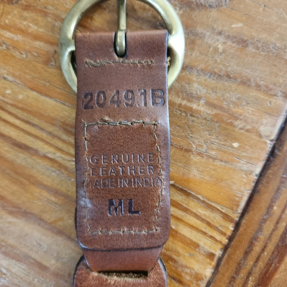 Vintage Brown‎ Leather Linked Belt Brass Hardware Medium Large 44